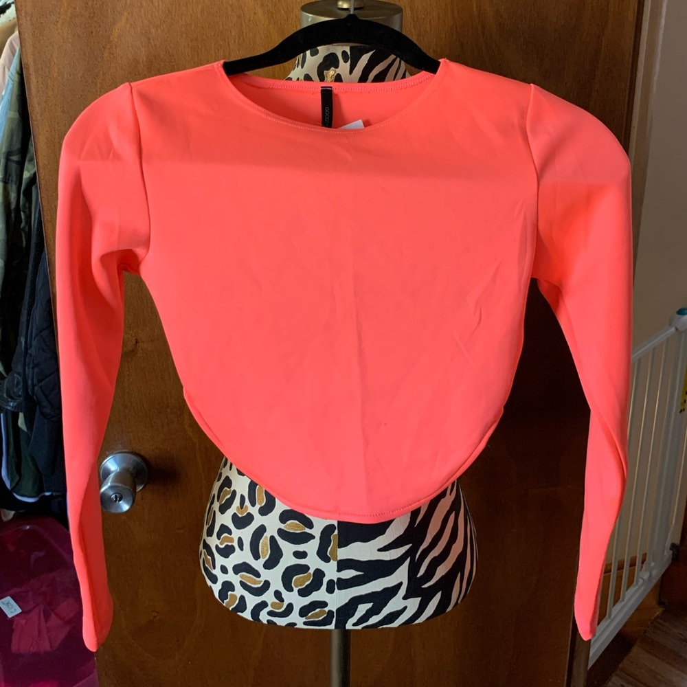 Neon pink crop long sleeve shirt